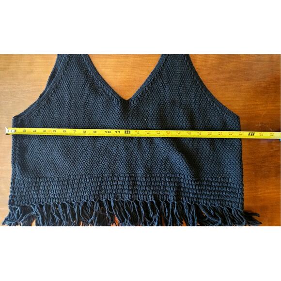 Pilcro Anthropologie Black Sweater Crochet Knit Fringe Tank Top, Sz 2X - Picture 9 of 11